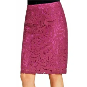 Cabi Frolic Plumberry Purple Pink Lace Overlay Pencil Skirt Size 2