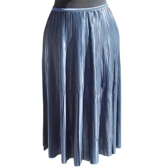 Cache Silver Gray Metallic Luxe Pleated Stretch Waist Soft Skirt NWT $178 New XL