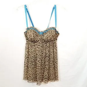Cacique leopard nitie built in bra blue accent XS