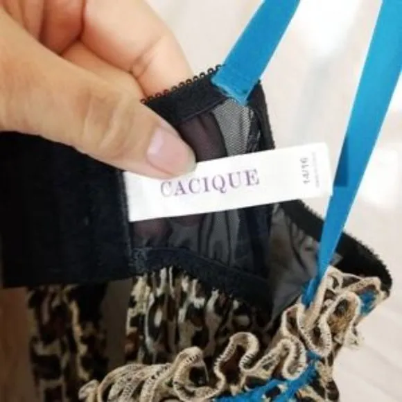 Cacique leopard nitie built in bra blue accent XS