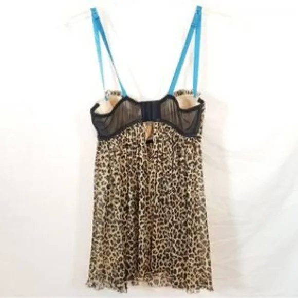 Cacique leopard nitie built in bra blue accent XS