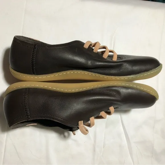 Camper womens 39 (us 8.5) peu brown leather casual slip on lace up shoes comfort
