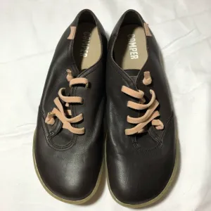 Camper womens 39 (us 8.5) peu brown leather casual slip on lace up shoes comfort