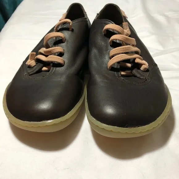 Camper womens 39 (us 8.5) peu brown leather casual slip on lace up shoes comfort