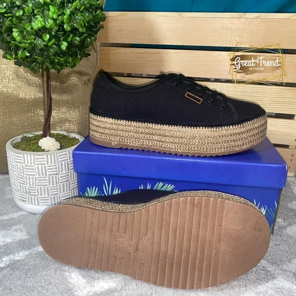 Casual Sneaker Espadrille Wedge Blk Tecido…