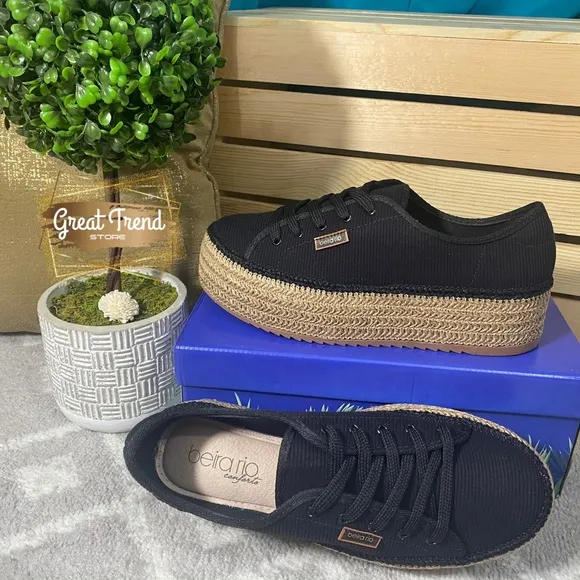 Casual Sneaker Espadrille Wedge Blk Tecido…