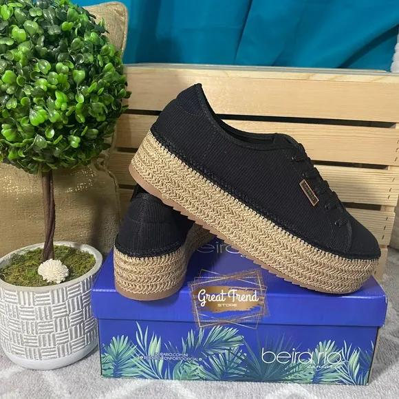 Casual Sneaker Espadrille Wedge Blk Tecido…