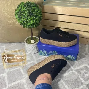 Casual Sneaker Espadrille Wedge Blk Tecido…