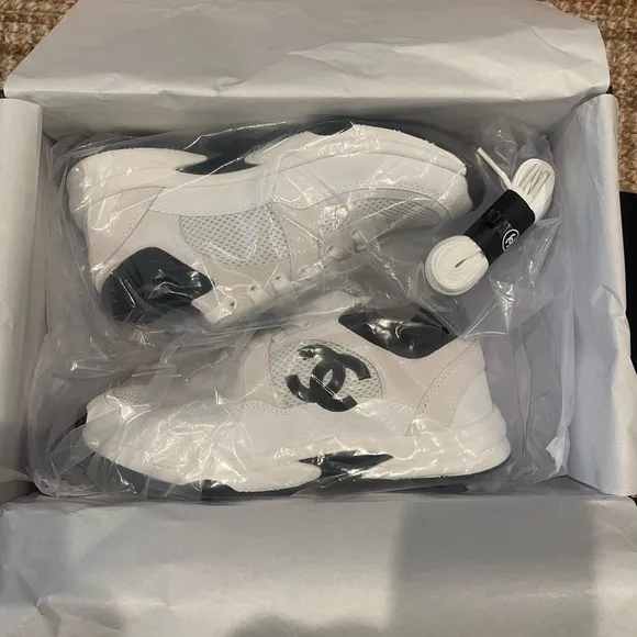 Chanel Logo White and Black Sneakers 1-1