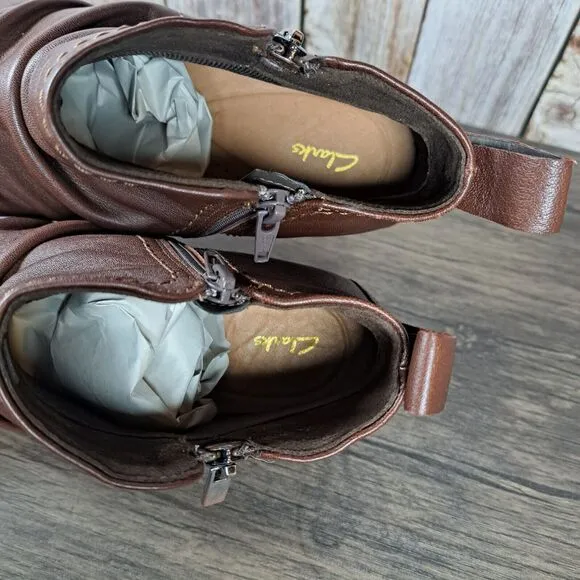 Clarks Aspra Walk Waterproof Leather Ankle Boots Women's Sz 8.5 W British Tan