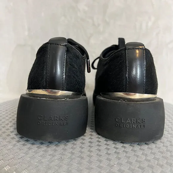 Clarks Originals Mileno London Derby Shoes Womens 7.5 Black Fur Chunky Heavy Y2K
