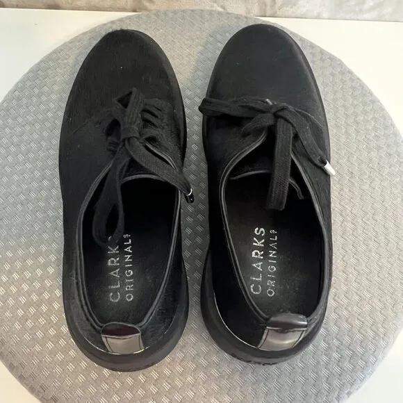 Clarks Originals Mileno London Derby Shoes Womens 7.5 Black Fur Chunky Heavy Y2K