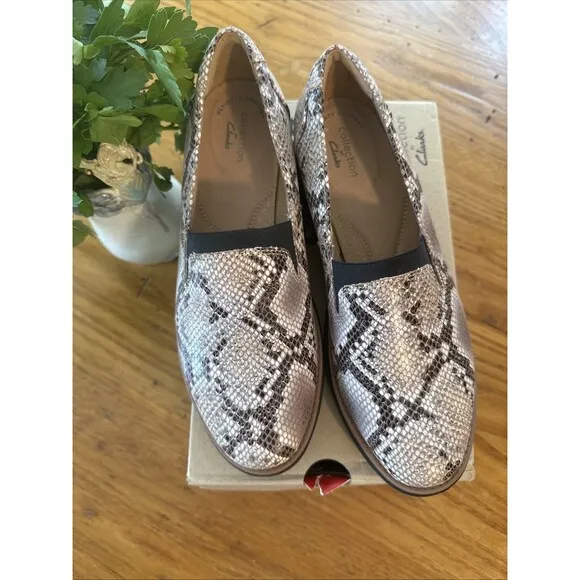 Clarks Sharon Dolly Brown Snake Python Shoes Womens US 7M Loafer Slip On B1076