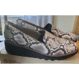 Clarks Sharon Dolly Brown Snake Python Shoes Womens US 7M Loafer Slip On B1076