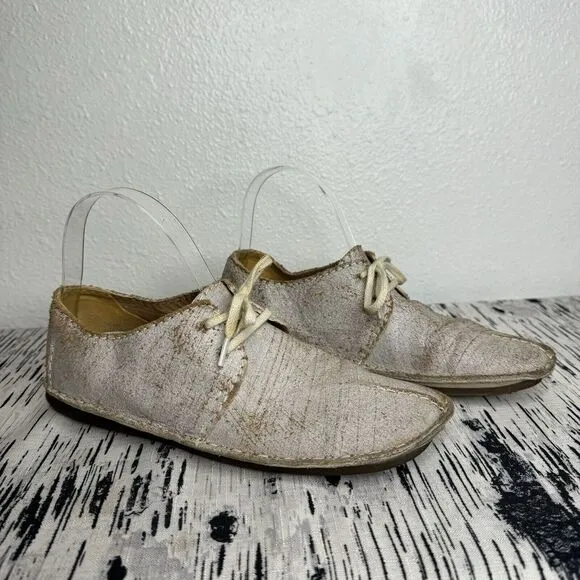 CLARKS Women's 7 Desert‎ Trek White Crackle Leather Ankle Shoes Lace Up