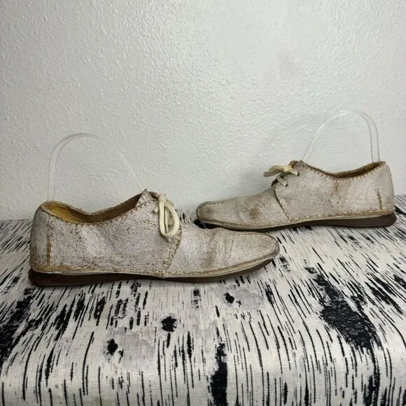 CLARKS Women's 7 Desert‎ Trek White Crackle Leather Ankle Shoes Lace Up