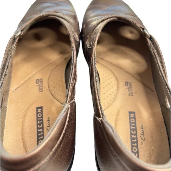Clarks Womens Leather Ashland Spin Q Casual Shoes Size 7.5 Metallic Gold Brown