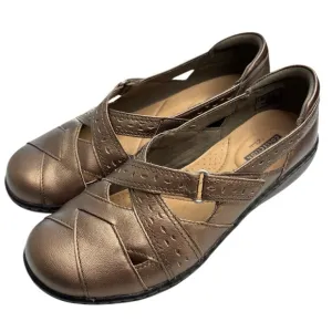 Clarks Womens Leather Ashland Spin Q Casual Shoes Size 7.5 Metallic Gold Brown