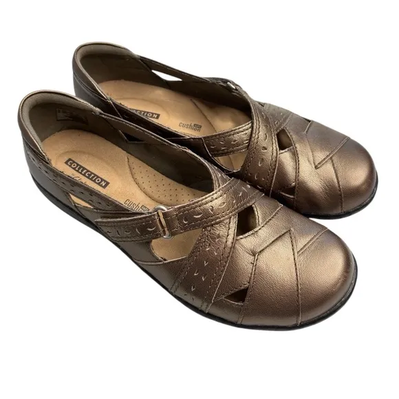 Clarks Womens Leather Ashland Spin Q Casual Shoes Size 7.5 Metallic Gold Brown