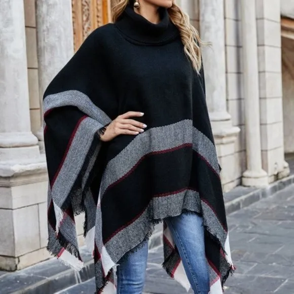 CLASSIC plaid print oversized Pullover Poncho