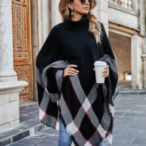CLASSIC plaid print oversized Pullover Poncho