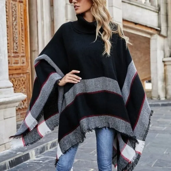 CLASSIC plaid print oversized Pullover Poncho