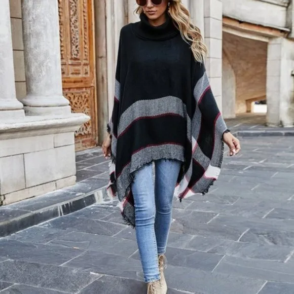 CLASSIC plaid print oversized Pullover Poncho