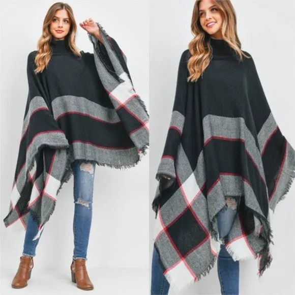 CLASSIC plaid print oversized Pullover Poncho