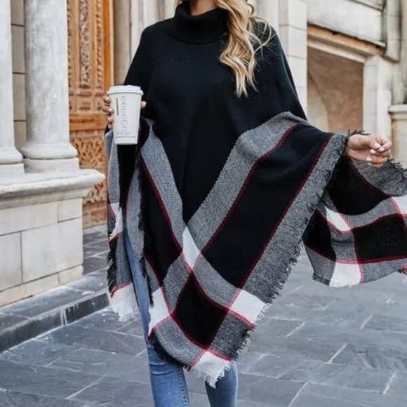 CLASSIC plaid print oversized Pullover Poncho