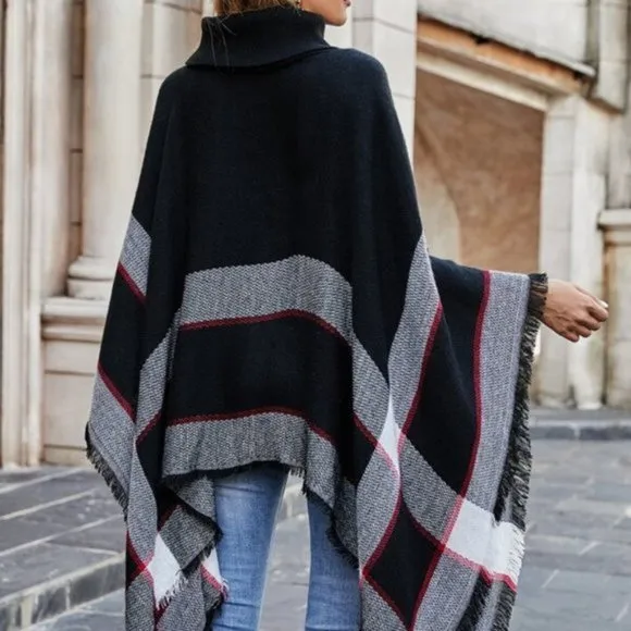 CLASSIC plaid print oversized Pullover Poncho