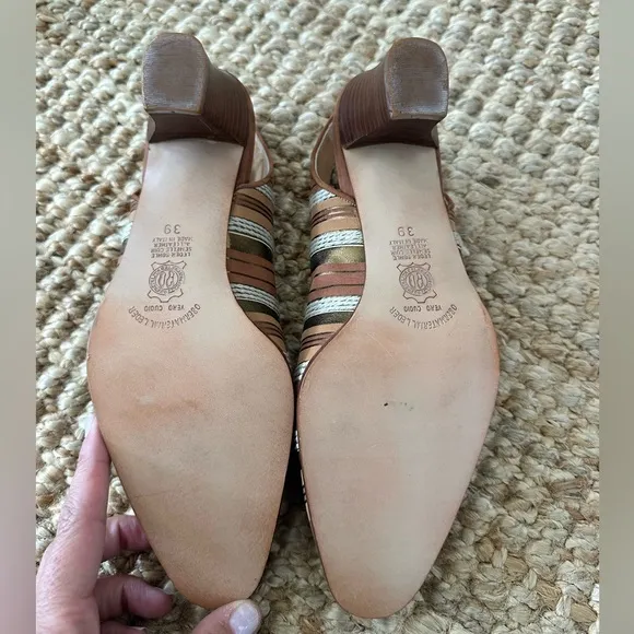 Claudia Ferrari made in Italy Striped Brown Slingback Women's Shoes size 39