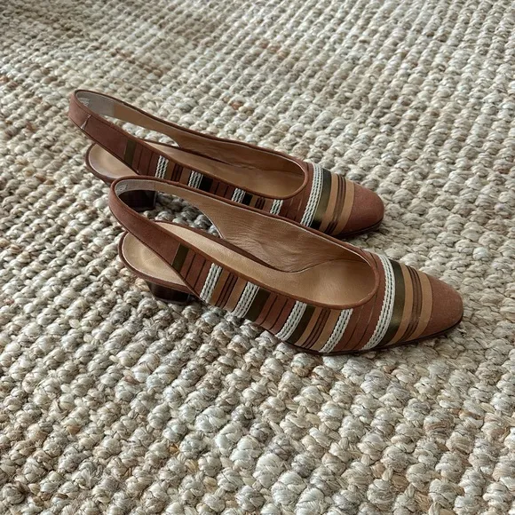 Claudia Ferrari made in Italy Striped Brown Slingback Women's Shoes size 39