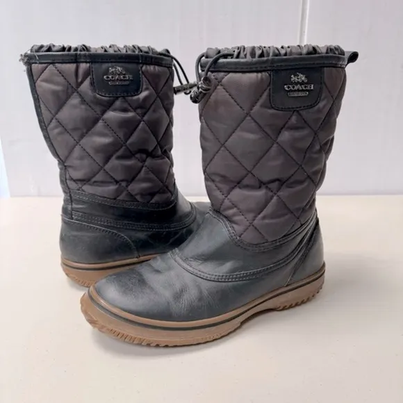 Coach Samara Boots Women 6B Black Leather Quilted Nylon Toggle Rain Snow black