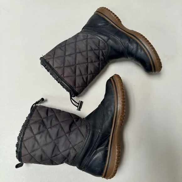 Coach Samara Boots Women 6B Black Leather Quilted Nylon Toggle Rain Snow black