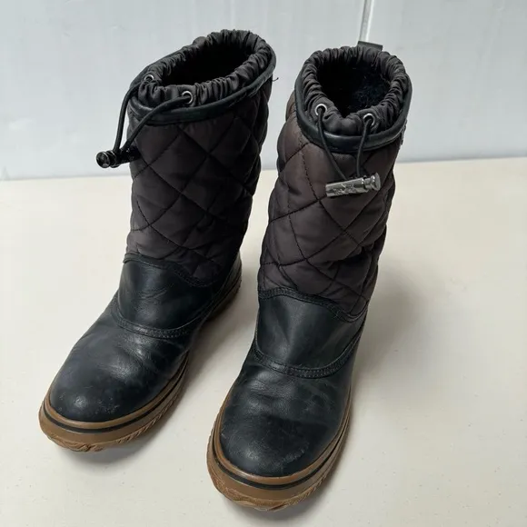 Coach Samara Boots Women 6B Black Leather Quilted Nylon Toggle Rain Snow black