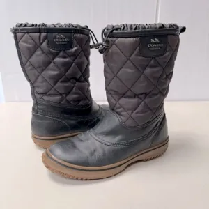Coach Samara Boots Women 6B Black Leather Quilted Nylon Toggle Rain Snow black