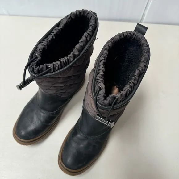 Coach Samara Boots Women 6B Black Leather Quilted Nylon Toggle Rain Snow black