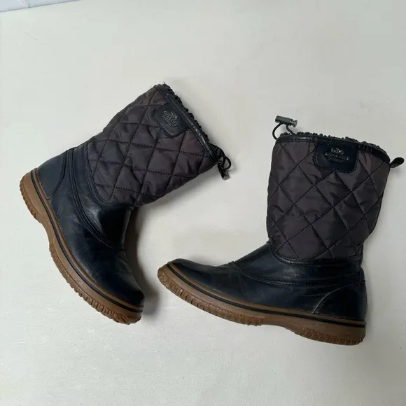 Coach Samara Boots Women 6B Black Leather Quilted Nylon Toggle Rain Snow black