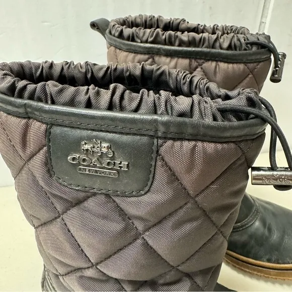 Coach Samara Boots Women 6B Black Leather Quilted Nylon Toggle Rain Snow black