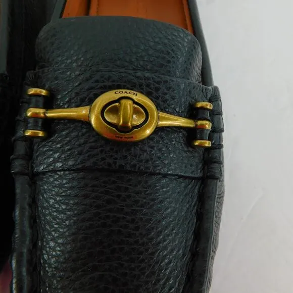Coach Women's Black Flat Pebble Leather Crosby Driver Loafer Shoes Size 7 New