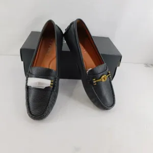 Coach Women's Black Flat Pebble Leather Crosby Driver Loafer Shoes Size 7 New