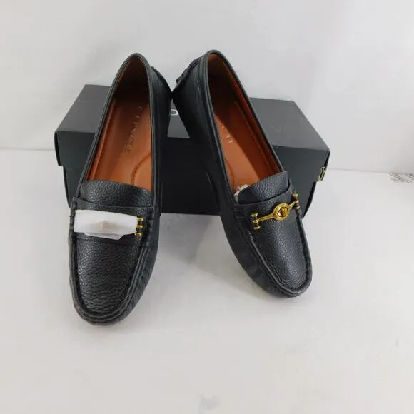 Coach Women's Black Flat Pebble Leather Crosby Driver Loafer Shoes Size 7 New