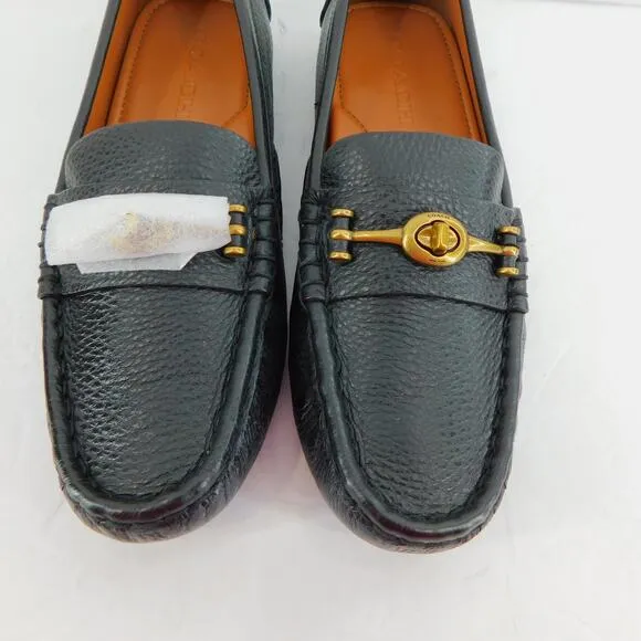 Coach Women's Black Flat Pebble Leather Crosby Driver Loafer Shoes Size 7 New