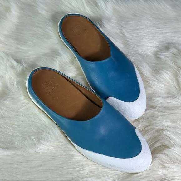 Coclico Blue and White Mules with Minimalist Design