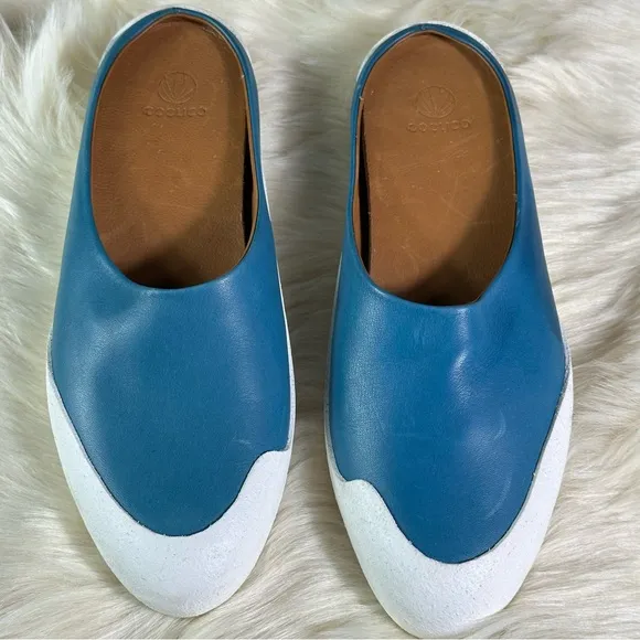 Coclico Blue and White Mules with Minimalist Design