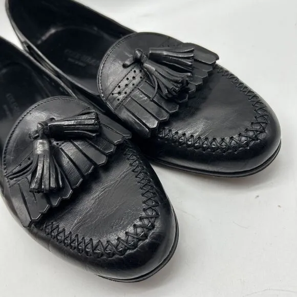 Cole Haan Italy Loafer Mens 8.5 Black Leather Tasseled Moc Toe Casual Shoes