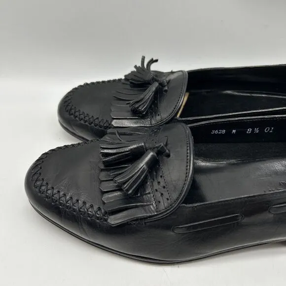 Cole Haan Italy Loafer Mens 8.5 Black Leather Tasseled Moc Toe Casual Shoes
