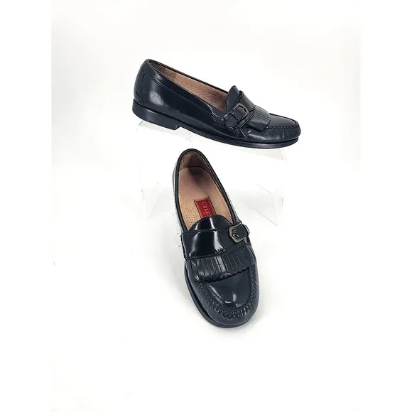 COLE HAAN LOAFER DRESS SHOES MENS 7D BLK LEATHER BUCKLE KILTIE MONK STRAP 3518