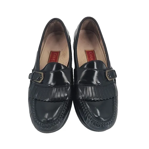 COLE HAAN LOAFER DRESS SHOES MENS 7D BLK LEATHER BUCKLE KILTIE MONK STRAP 3518