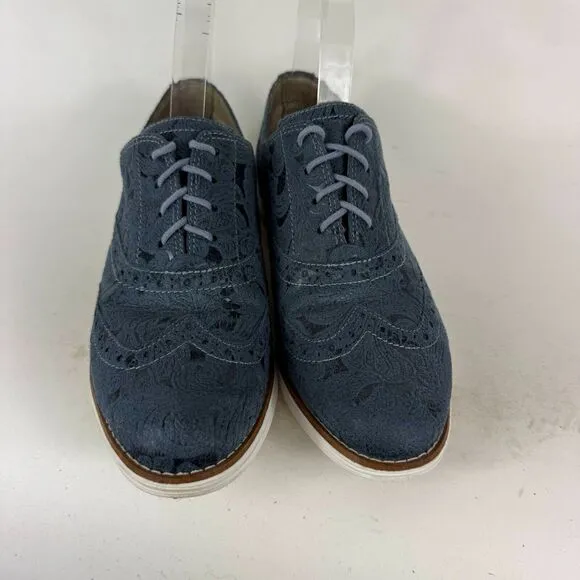 Cole Haan Stitchlite Wingtip Oxford Shoes Women's 7 Blue Embossed Floral Design